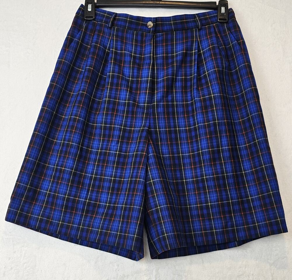 Pendleton Womens Blue Plaid 100% Wool Rayon Lined Shorts USA Made Size 14